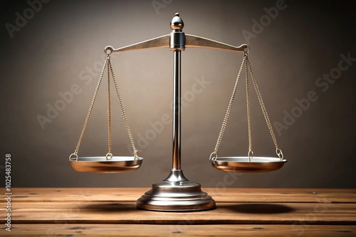 Minimalist metallic balance scales on wood base symbolizing justice and equality law