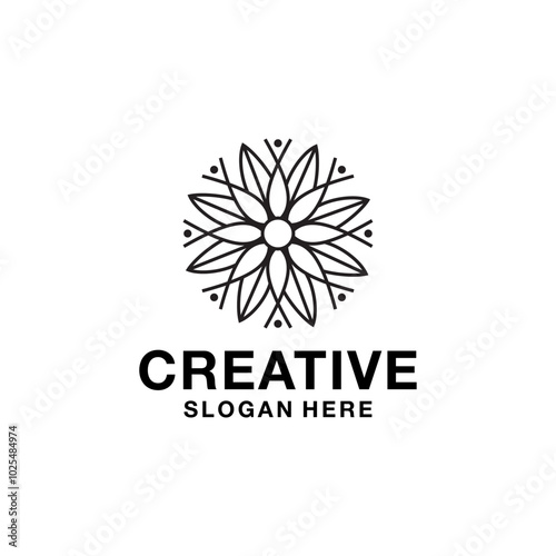 simple monoline flower logo d...