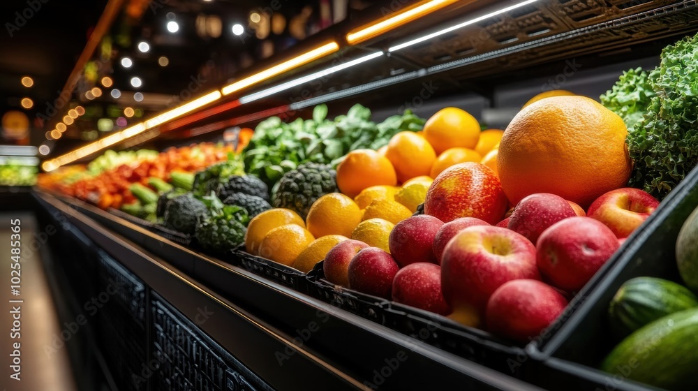 Fresh Produce Display in Modern Grocery Store Fresh Produce Display in Modern Grocery Store