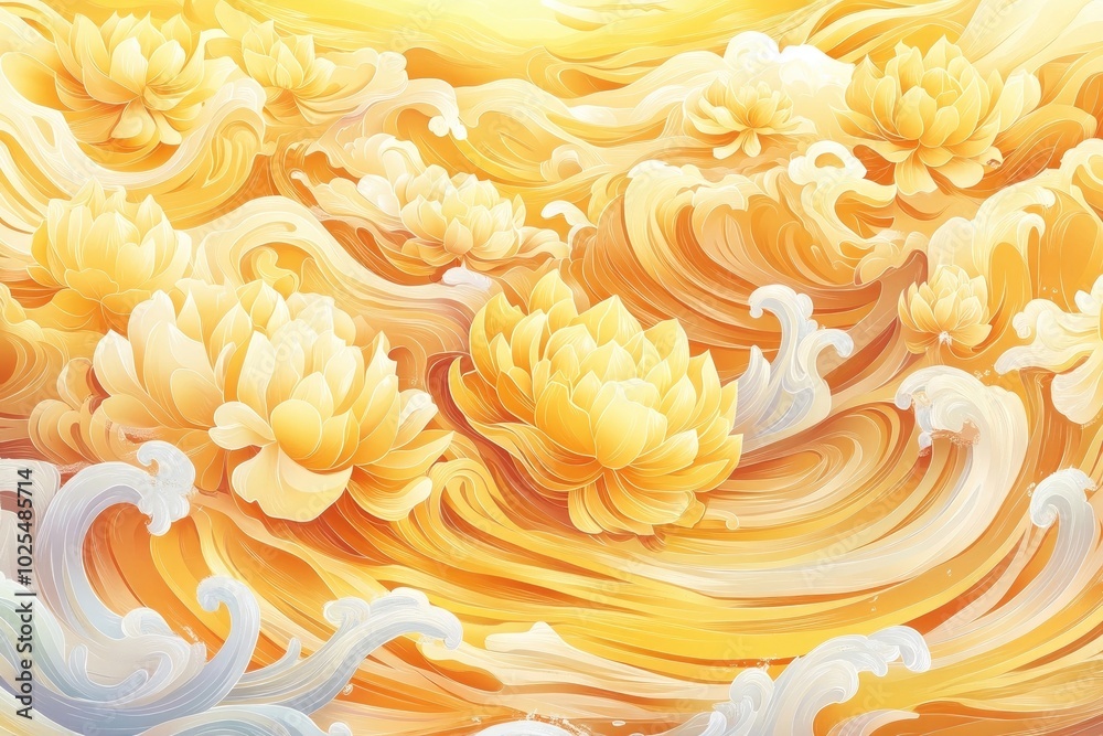 Yellow blossoms drifting on the surface of water, Yellow flowers floating on water Yellow blossoms drifting on the surface of water, Yellow flowers floating on water