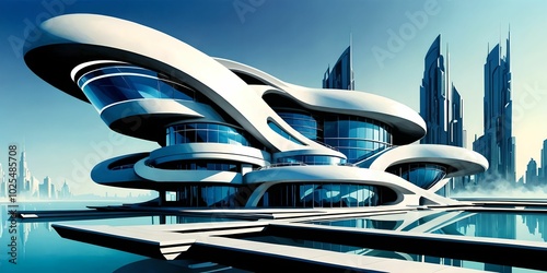 wallpaper representing a metropolis with modern and futuristic architecture. photo