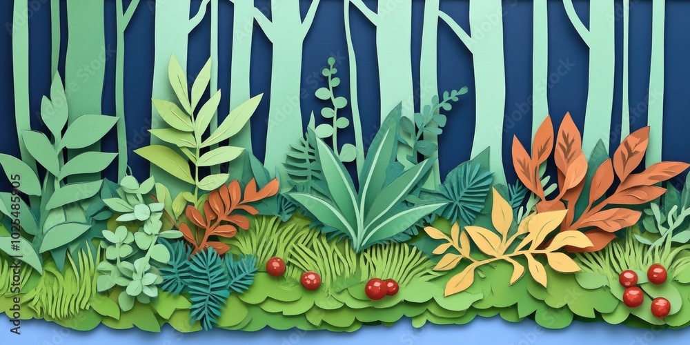Moss, grass, fallen leaves, and young cranberry shoots on a forest floor, Forest floor with moss grass fallen leaves and young cranberry plants Moss, grass, fallen leaves, and young cranberry shoots on a forest floor, Forest floor with moss grass fallen leaves and young cranberry plants