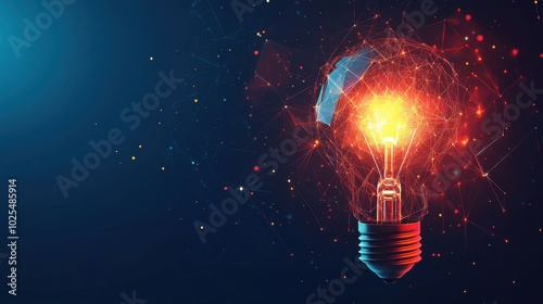 Glowing Light Bulb with Abstract Network Pattern