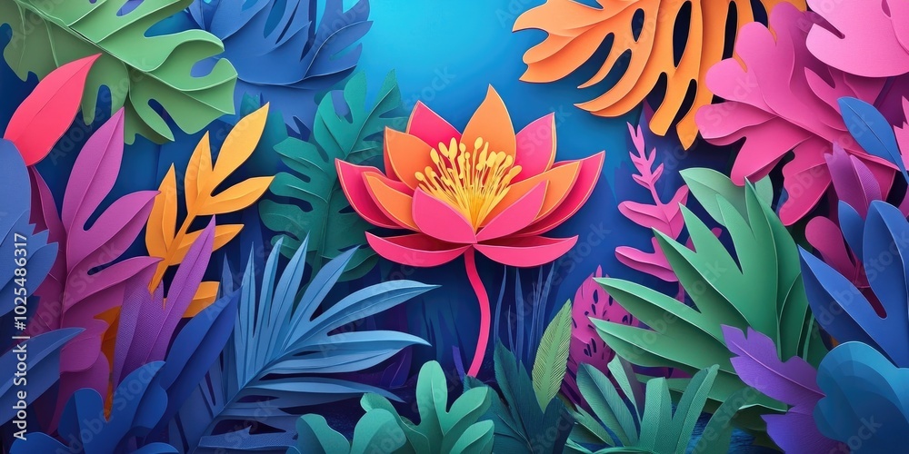 Blooming flower amidst a lush tropical forest, Blooming flower in a tropical forest Blooming flower amidst a lush tropical forest, Blooming flower in a tropical forest
