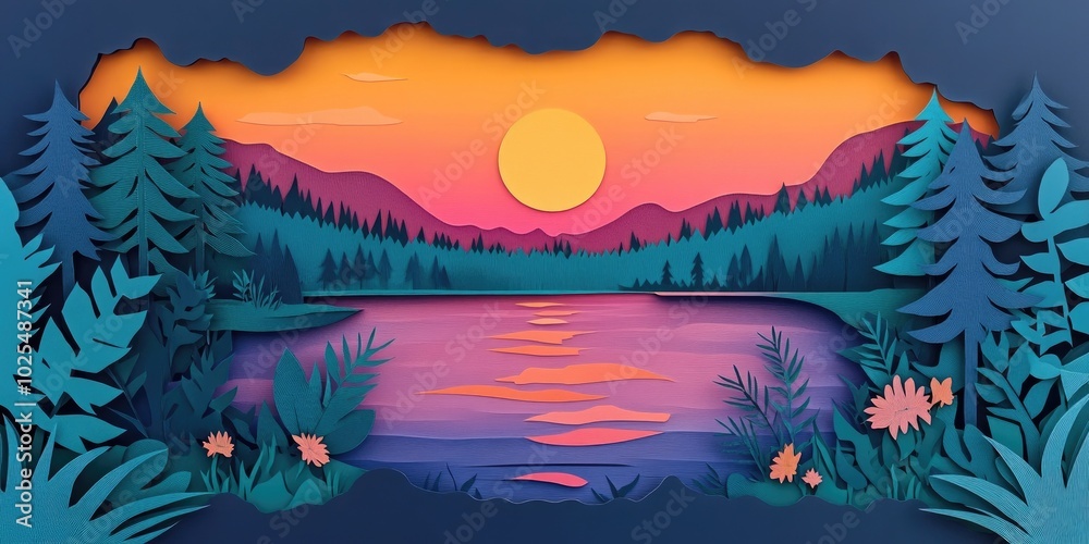 Scenic view of a lake at sunset during the summer season, Serene lake sunset scenery in summer Scenic view of a lake at sunset during the summer season, Serene lake sunset scenery in summer