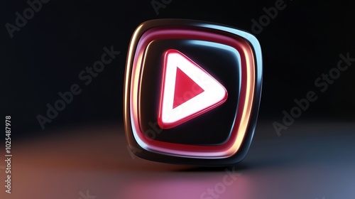 Glossy 3D video icon with a sleek play button design. Vibrant and modern visual style, perfect for digital interfaces, multimedia presentations, and app development. High-quality, minimalistic,