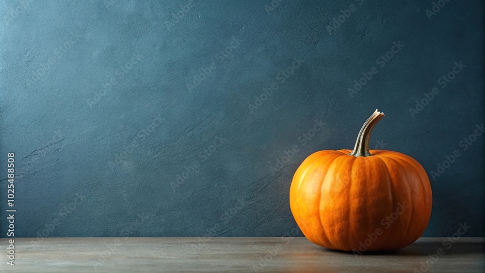 Minimalist pumpkin on blue grey background for modern fall wallpaper design Minimalist pumpkin on blue grey background for modern fall wallpaper design