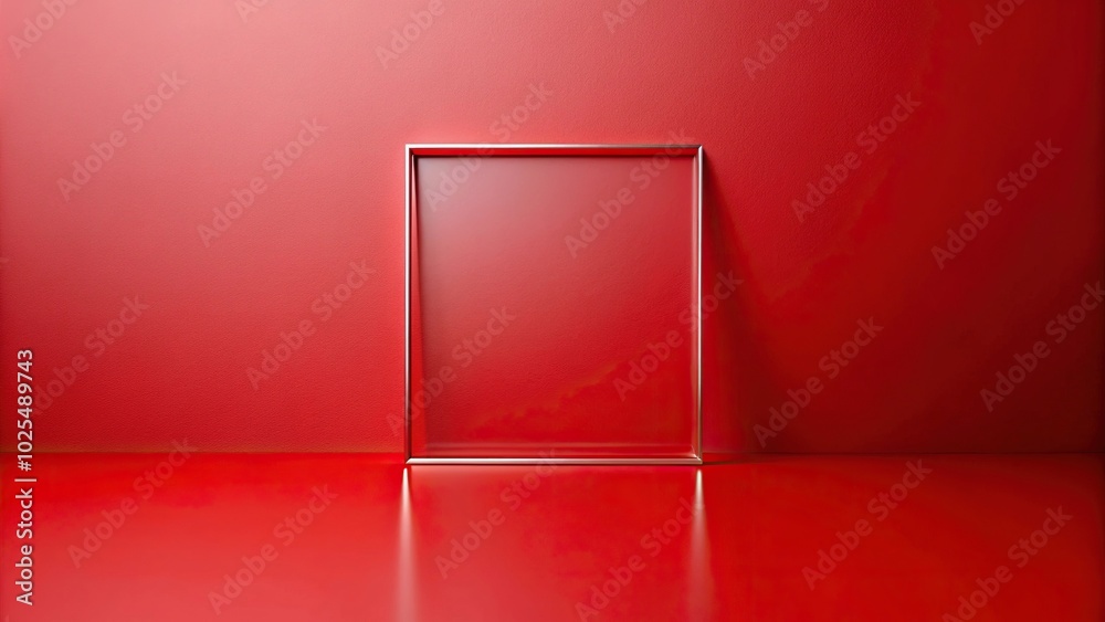 Minimalist red scene with glass frame reflection on floor Minimalist red scene with glass frame reflection on floor