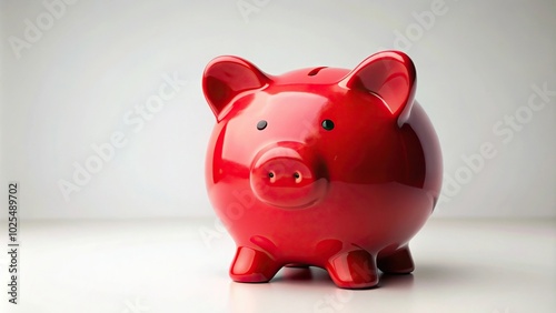 Minimalist red piggy bank on white background