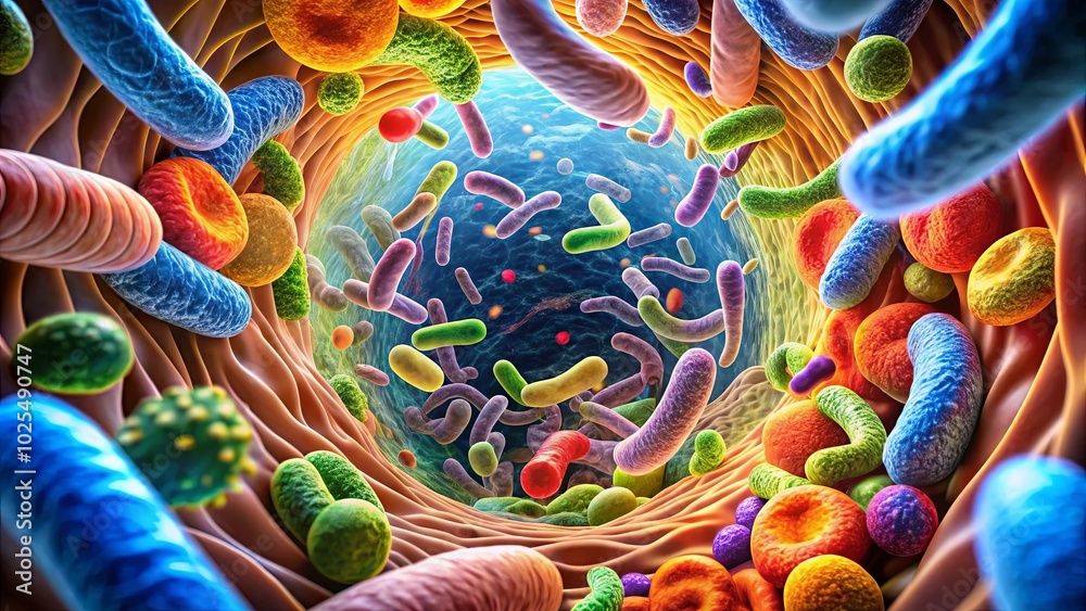 A vibrant tapestry of microscopic life, a kaleidoscope of colors showcasing the intricate dance of bacteria within the human body. A vibrant tapestry of microscopic life, a kaleidoscope of colors showcasing the intricate dance of bacteria within the human body.