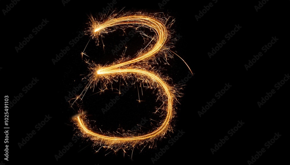 Illuminated Number Three Sparkler Firework Display Illuminated Number Three Sparkler Firework Display