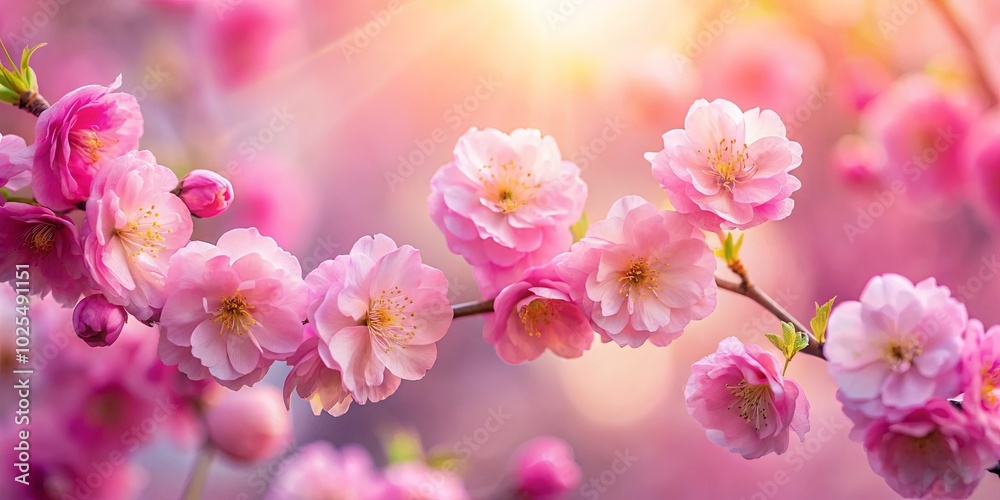 A Delicate Branch of Blossoms Bathed in the Golden Light of Dawn A Delicate Branch of Blossoms Bathed in the Golden Light of Dawn