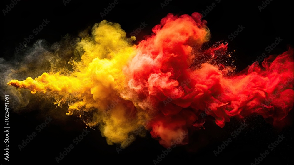 Minimalist smoke and powder explosion in red and yellow Minimalist smoke and powder explosion in red and yellow