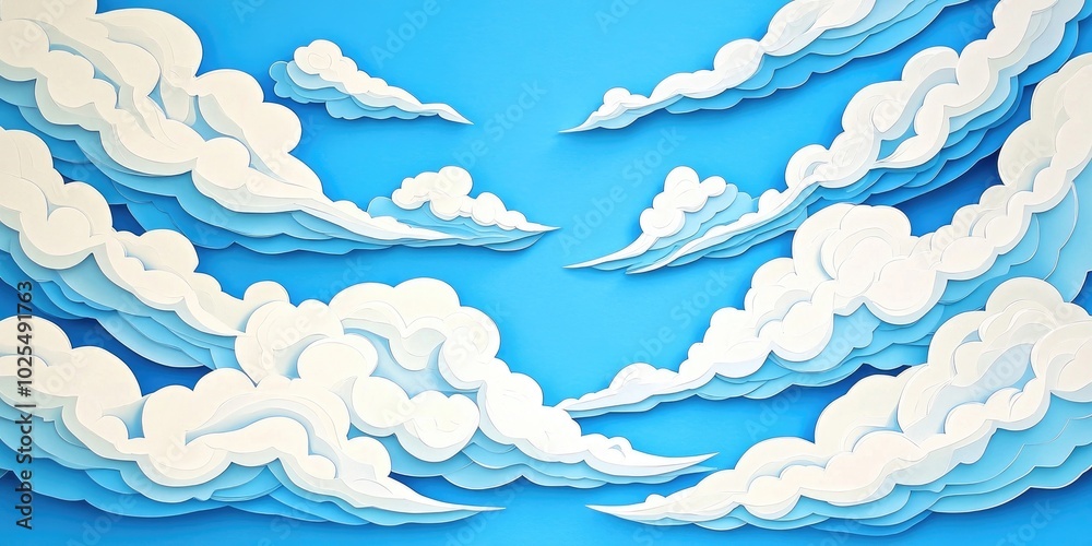 Vibrant blue sky featuring white clouds formed by aircraft contrails, Vibrant blue sky with white clouds created by airplane trails Vibrant blue sky featuring white clouds formed by aircraft contrails, Vibrant blue sky with white clouds created by airplane trails