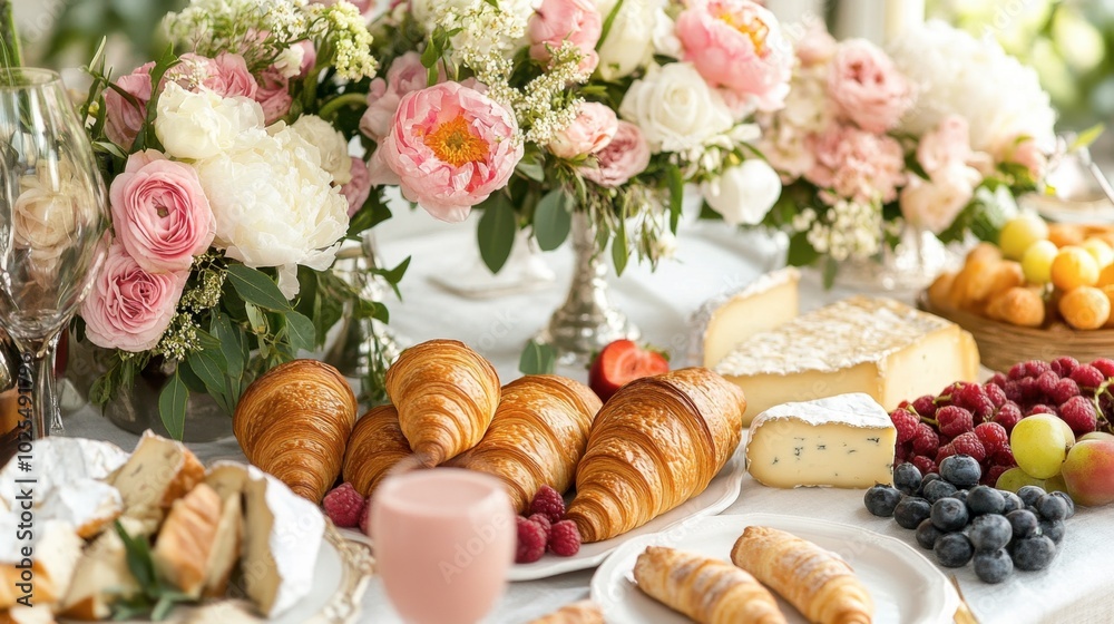 Elegant Brunch with Pastries and Fresh Flowers Elegant Brunch with Pastries and Fresh Flowers