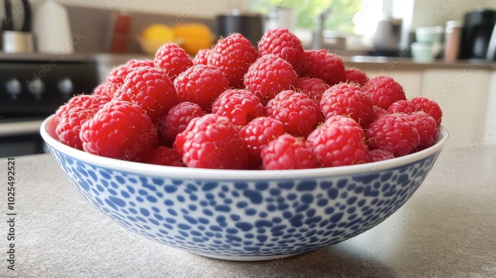 Fresh Raspberries in a Decorative Bowl Fresh Raspberries in a Decorative Bowl