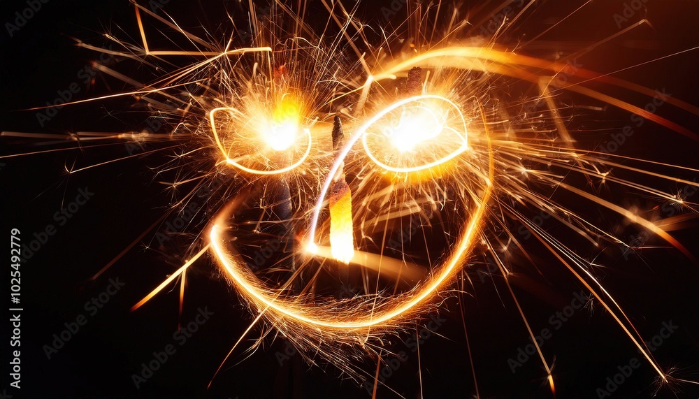 Sparklers Creating Whimsical Smiley Faces Sparklers Creating Whimsical Smiley Faces