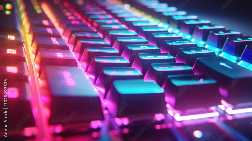 Obraz premium Close-up of a Vibrant, Illuminated Computer Keyboard