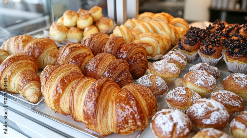 Freshly Baked Pastries in a Display Case Freshly Baked Pastries in a Display Case