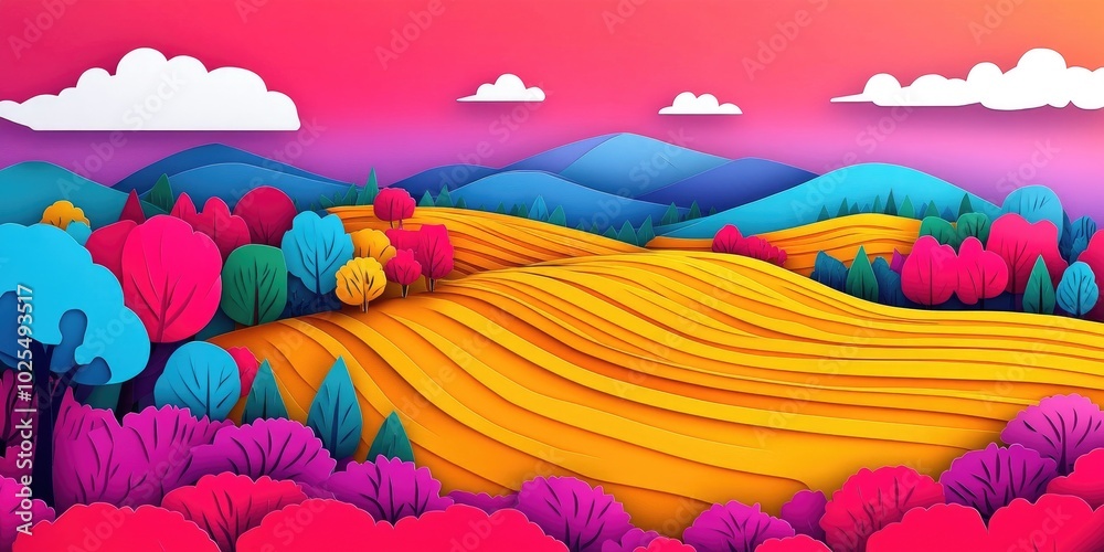 Fields in a rural agricultural landscape, Rural farmland landscape with fields Fields in a rural agricultural landscape, Rural farmland landscape with fields