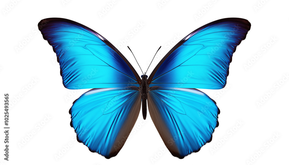 Fototapeta premium Bright Blue Butterfly With Open Wings On A Transparent Background