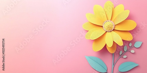 Bright yellow flower against a soft pink backdrop, Yellow flower on pink background
