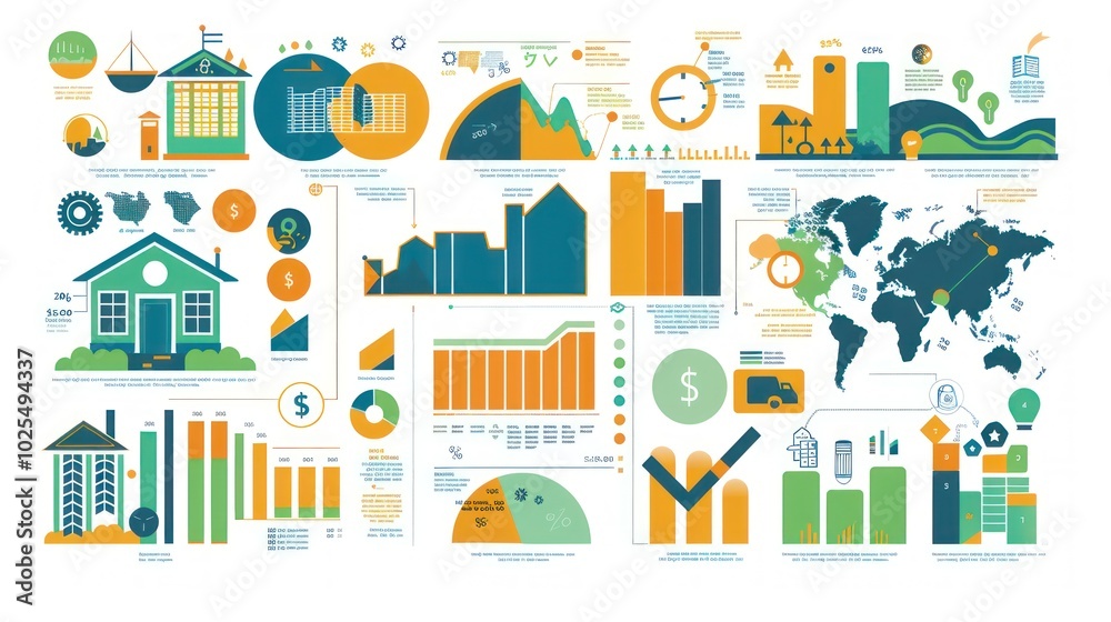 Infographic with various charts, graphs, and icons representing data on various topics. Infographic with various charts, graphs, and icons representing data on various topics.