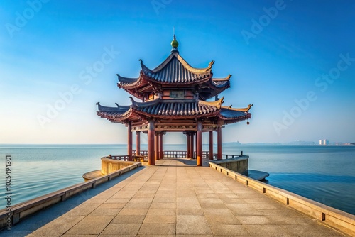 Minimalist summer scenery of Penglai Pavilion in Yantai Shandong province photo