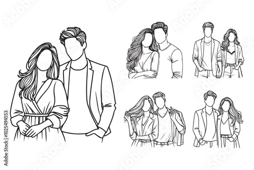 Hand-drawn clipart showcasing a couple's love in an intimate black and white illustration