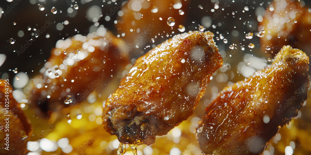 A close up shot of chicken wings being fried in oil, generative AI A close up shot of chicken wings being fried in oil, generative AI