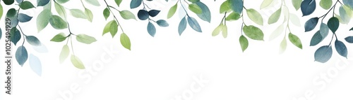 Watercolor Green Leaves Border Frame Illustration photo