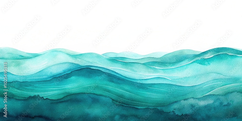 Obraz premium Minimalist teal turquoise watercolor sea ocean wave background