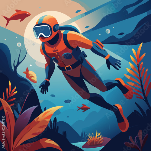 Silhouette of a scuba diver exploring underwater caves