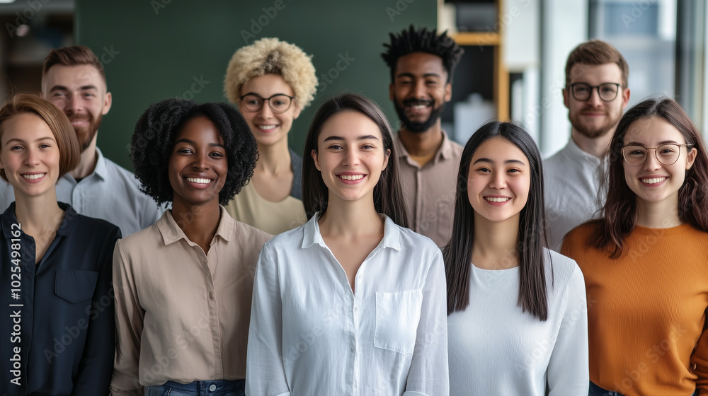 A diverse group of people of different ethnicities, genders, and ages standing together, smiling and looking confident A diverse group of people of different ethnicities, genders, and ages standing together, smiling and looking confident