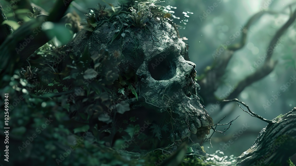 Overgrown Skull in a Mystical Forest Overgrown Skull in a Mystical Forest