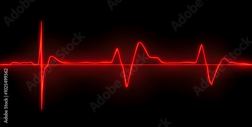 Heart beat line in red like a neon, EKG heart beat line, vector. Cardiogram line icon photo