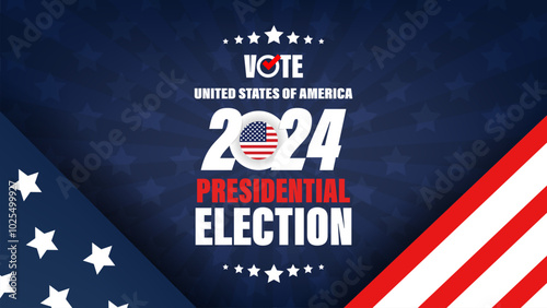 USA presidential election 2024 banner american flags, vote symbol. Vote day