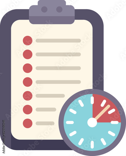 Time management concept clipboard with checklist and clock speedometer symbolising fast time planning and tasks organization