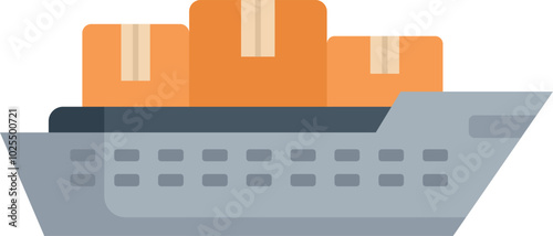 Minimalist illustration featuring a cargo ship carrying three cardboard boxes, representing international trade and exportation