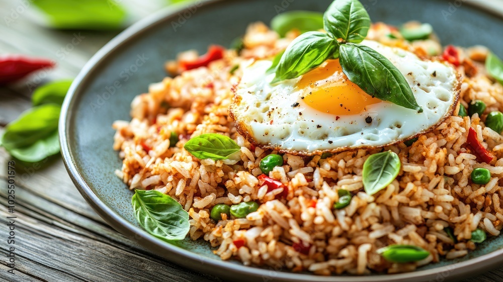 Delicious Fried Rice with Egg and Fresh Herbs