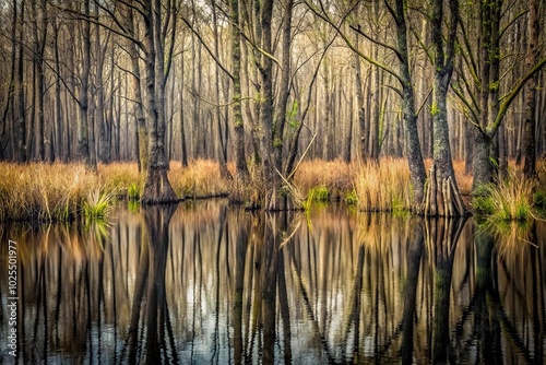 Dark and mysterious swamp texture with branches