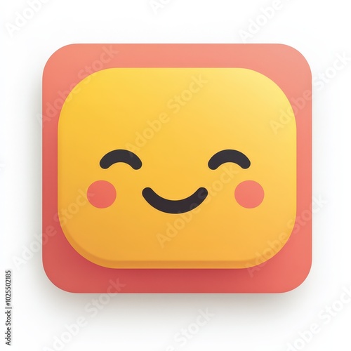 Happy cartoon emoji with a smiling face, simple design with bright colors, ideal for cheerful visuals. photo