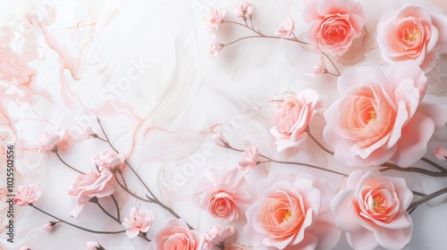 Luxurious marble texture featuring beautiful pink flower pattern – elegant rose floral background perfect for celebrations and custom text insertion

