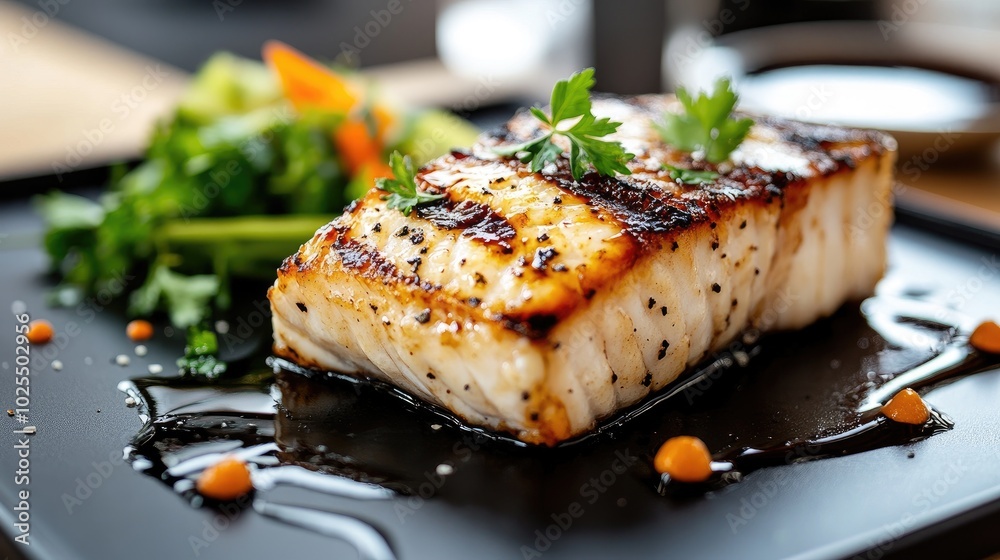Grilled Salmon with Fresh Vegetables and Sauce Grilled Salmon with Fresh Vegetables and Sauce