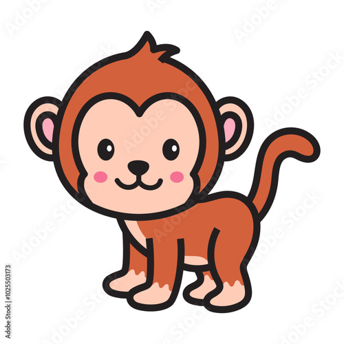 Cute Monkey Vector Doodle Illustration