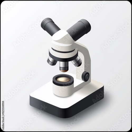 Microscope on a white isolated background for scientific research and laboratory use.