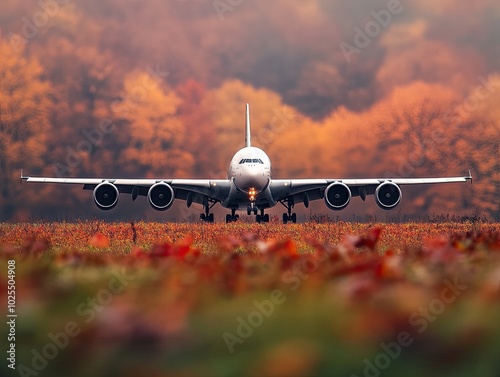 Airplane isolated on autumn background