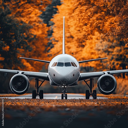 Airplane isolated on autumn background