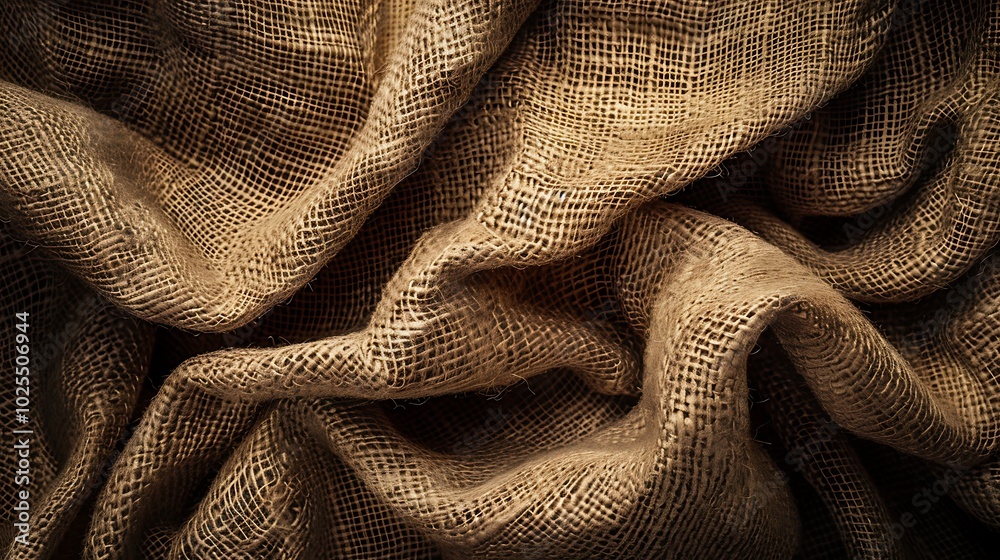 Crumpled brown fabric as background, closeup.