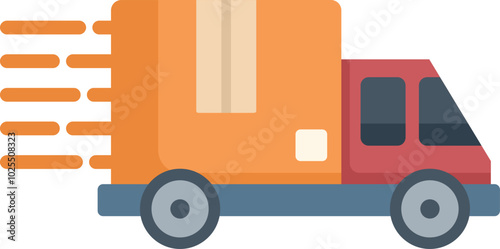 Stylized delivery truck is transporting a parcel quickly to its destination
